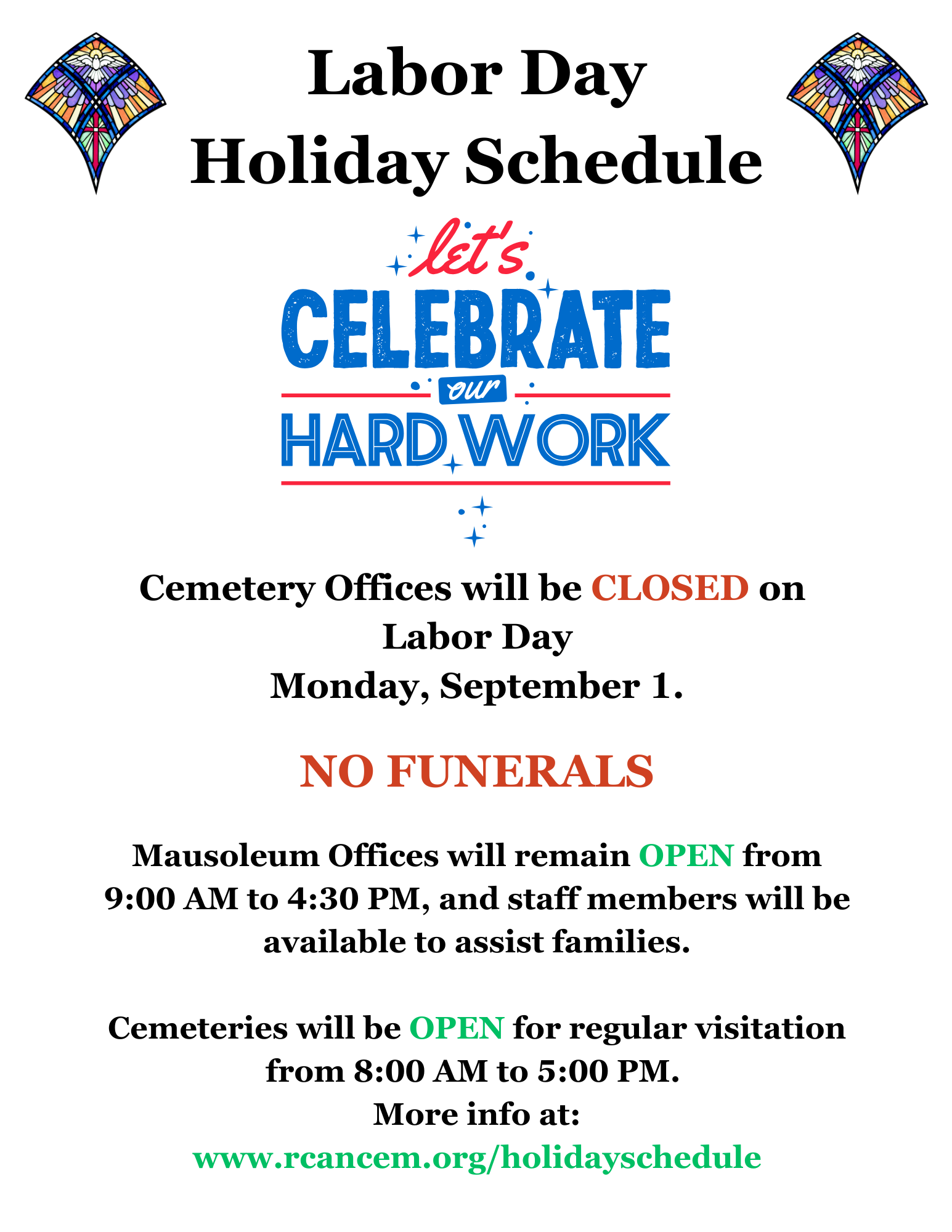 Labor Day Cemeteries Office Closed Sign