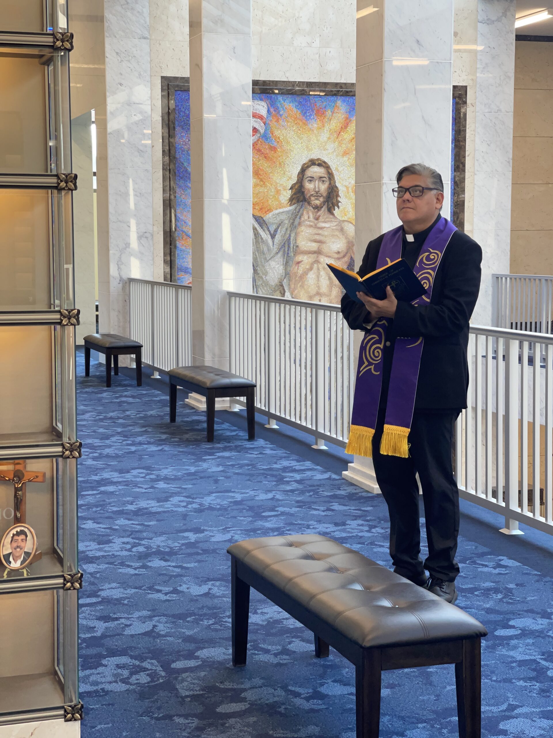 Father Joe prays for interred inside Chapel Mausoleum of the Resurrection at Gate of Heaven Cemetery