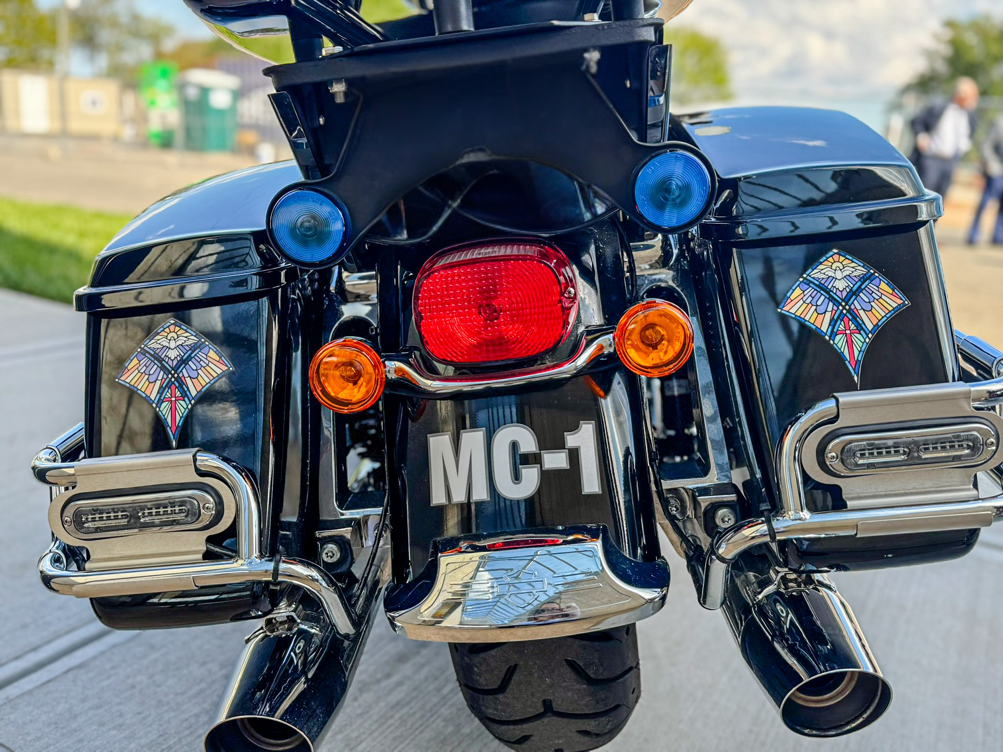 Rear CU of new Harley blessed and donated to NAP - Edited
